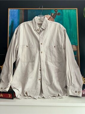 Vintage Mountain Ridge Beige Cotton Button Up Shirt Oversized M 90s